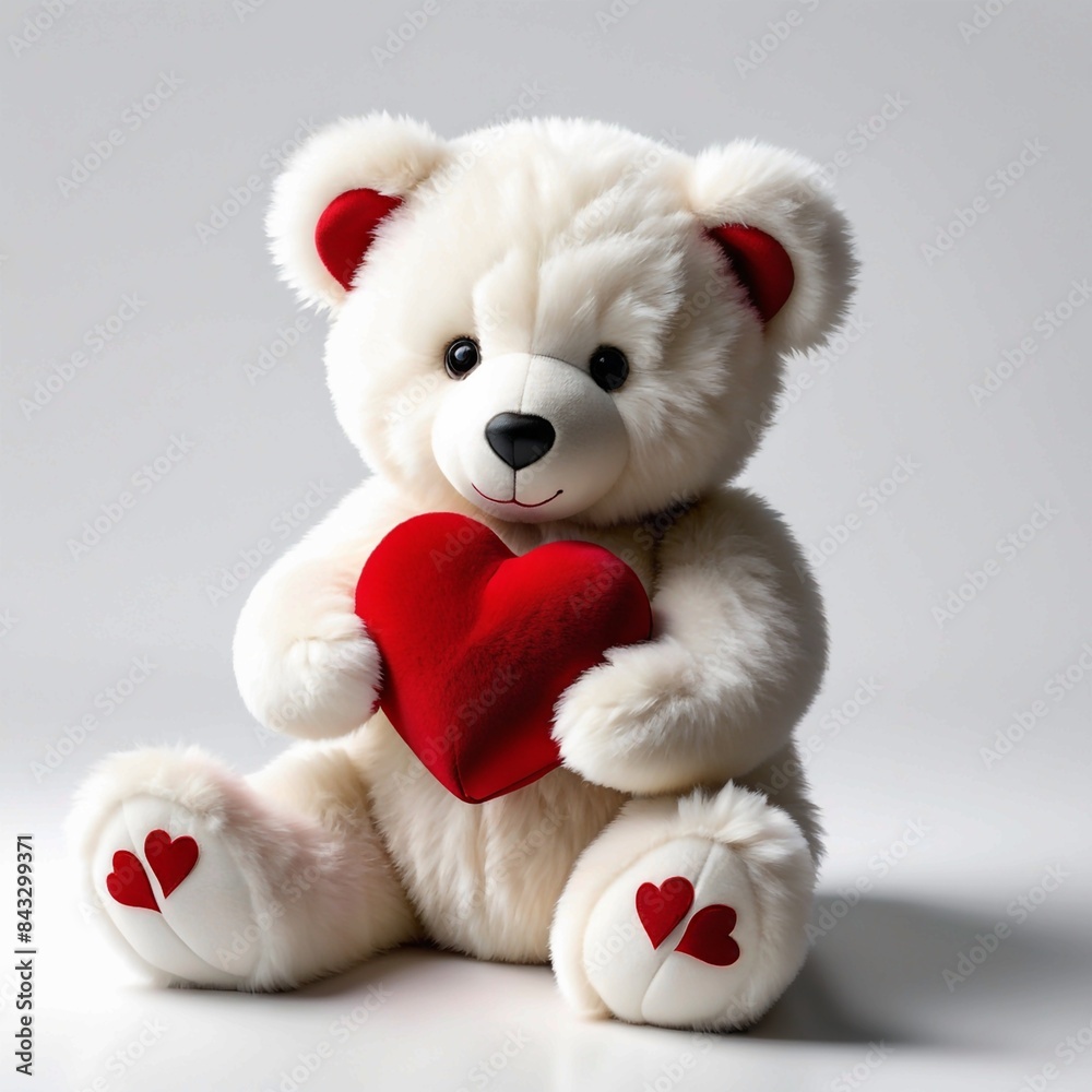 A teddy bear is holding a red heart A teddy bear is holding a red heart