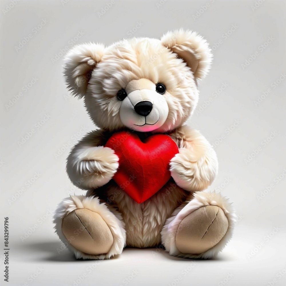 A teddy bear is holding a red heart A teddy bear is holding a red heart