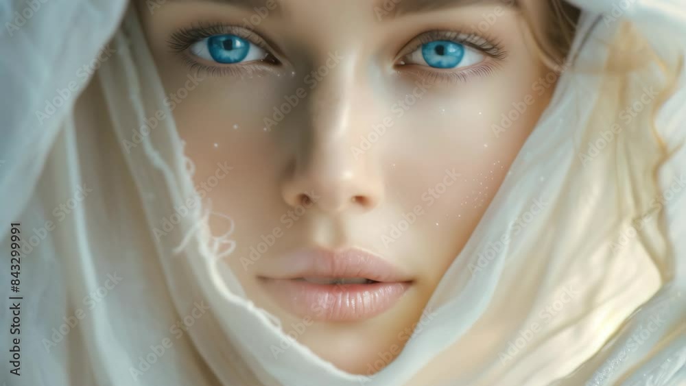 Portrait of a beautiful young woman with blue eyes and veil Mother Mary. Portrait of a beautiful young woman with blue eyes and veil Mother Mary.