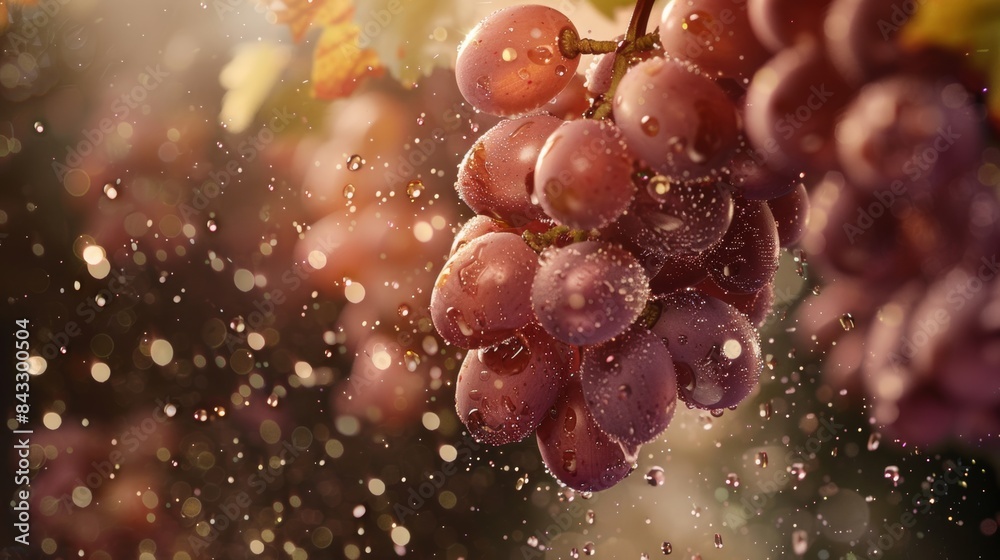 A mesmerizing display of grapes exploding into a shower of tiny spheres, their translucent flesh glistening under the light.