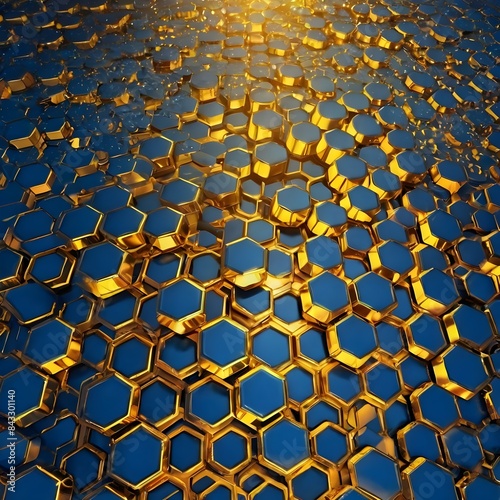 Abstract blue gold hexagon or digital technology Generative AI 