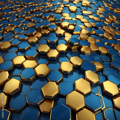Abstract blue gold hexagon or digital technology Generative AI 