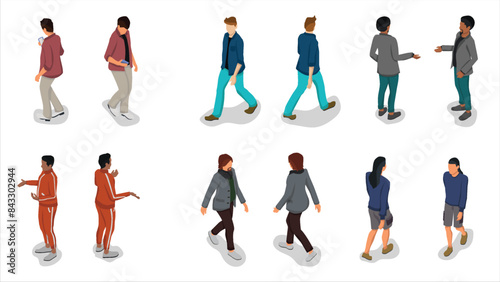 isometric set of man people pose activity