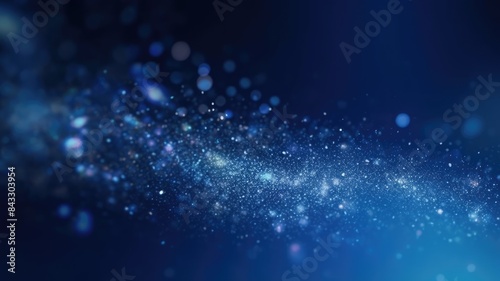 The picture of vague visual of sparkling particles scattered across a deep blue and gold background  create an abstract bokeh effect perfect for designs to evoke a sense of elegant and fantasy. AIG35.