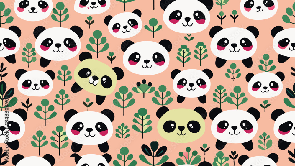 seamless pattern of a cute kawai panda on diferent style and colors seamless pattern of a cute kawai panda on diferent style and colors