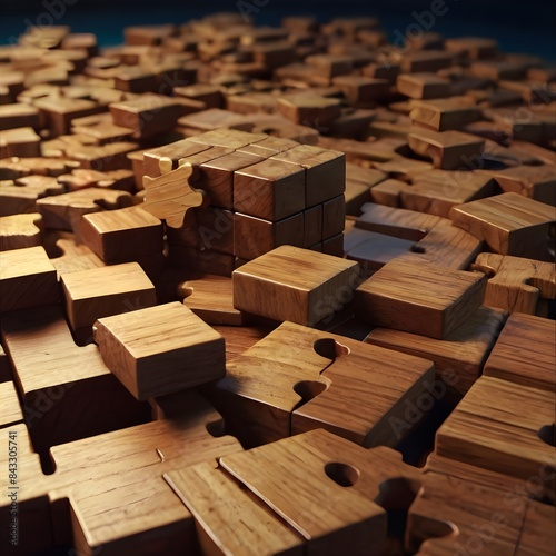 geometric block with a background of vibrant wooden puzzle pieces. logical reasoning, corporate logic, dilemmas, decisions, rationale, goals, objectives, and strategy concepts4k, high detailed, Genera