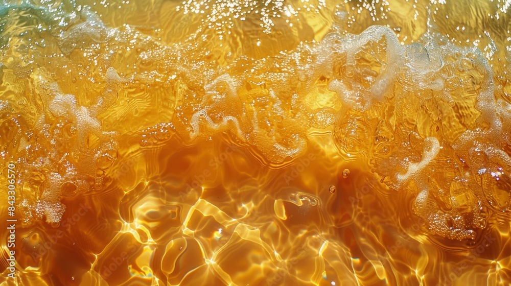 The moving yellow water surface makes for a beautiful wallpaper. The moving yellow water surface makes for a beautiful wallpaper.
