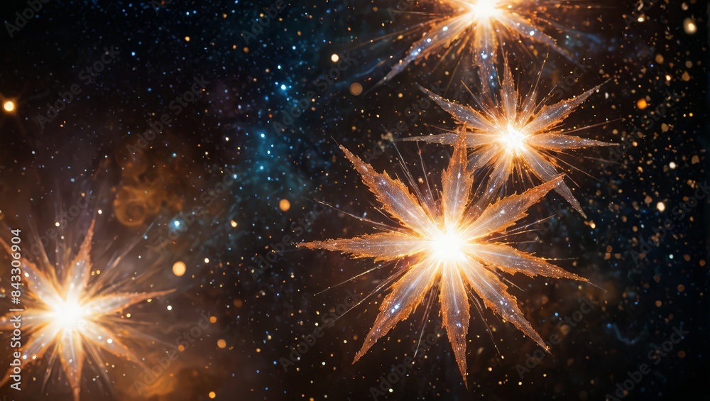 Naklejka premium Golden Stars Burst in Dark Night