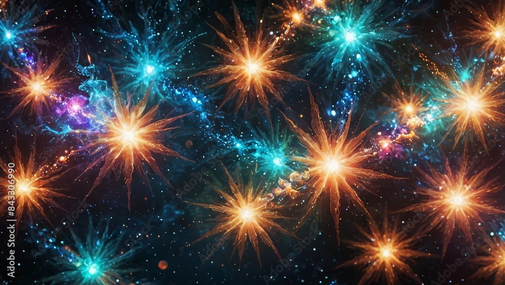 Fototapeta premium Abstract Starburst with Glowing Lights and Glittering Particles