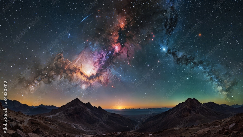 Milky Way Galaxy over Mountains at Night