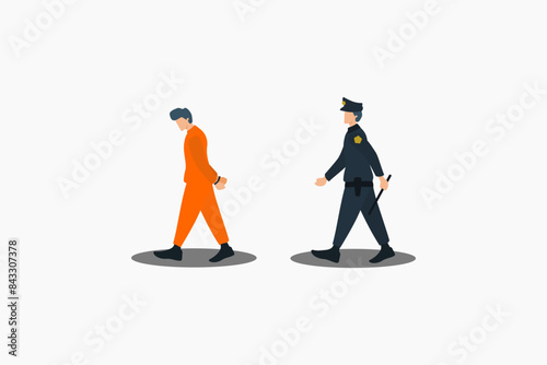 the police are escorting the prisoner flat design