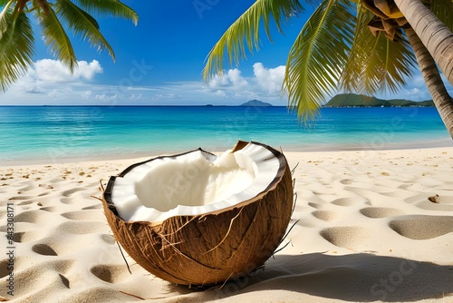 Wallpaper Mural A slice of coconut in a beach representing the concept of summer holiday Torontodigital.ca