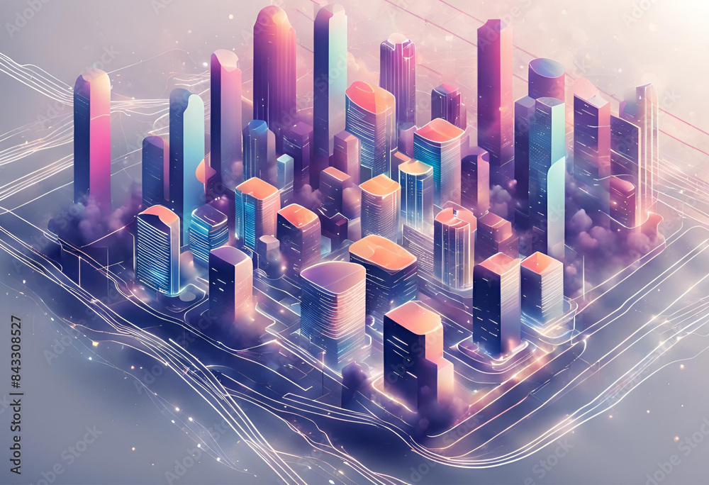 Smart city layout featuring gradient lines and dot points, showcasing ...