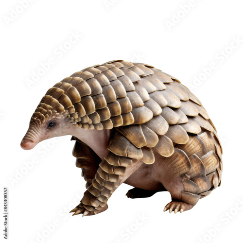 An armadillo pangolin animal isolated on transparent or white background