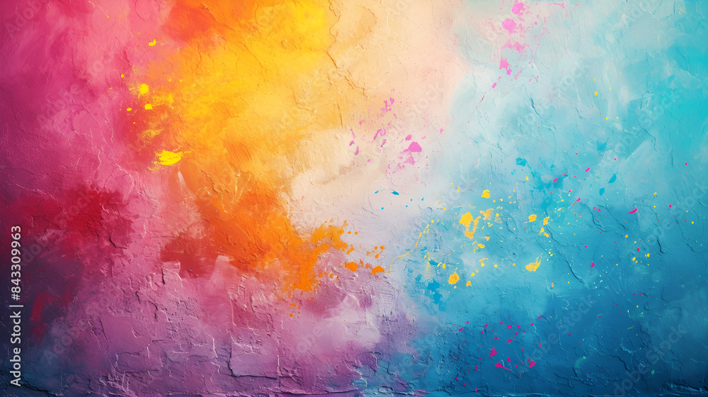 Colorful paint splatters on a wall, creating a vibrant and artistic display of colors.