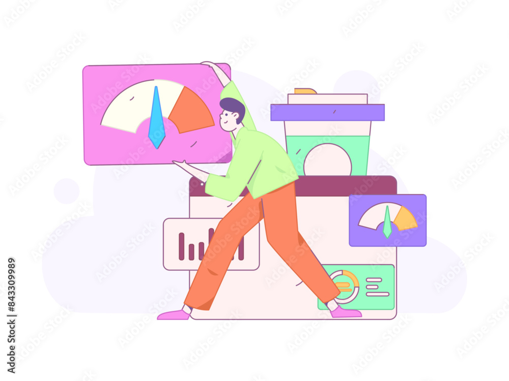 Fototapeta premium Flat vector illustration of business people operating work scene 