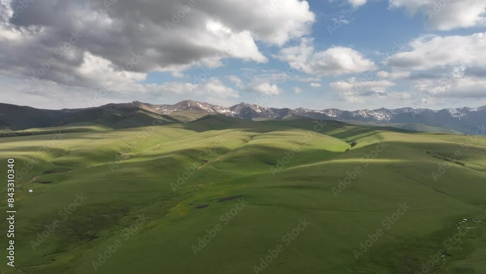 View from a quadcopter of a high mountain plateau in southeastern Kazakhstan on a cloudy summer evening View from a quadcopter of a high mountain plateau in southeastern Kazakhstan on a cloudy summer evening