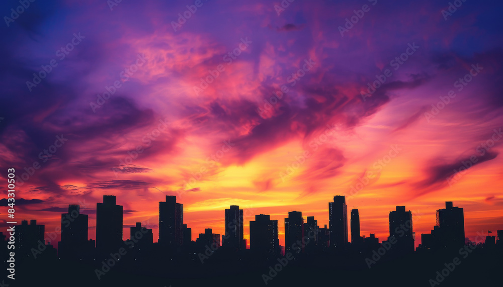A city skyline is silhouetted against a beautiful sunset A city skyline is silhouetted against a beautiful sunset