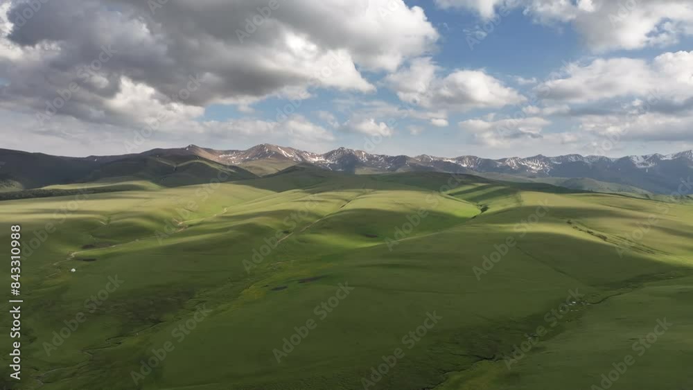 View from a quadcopter of a high mountain plateau in southeastern Kazakhstan on a cloudy summer evening View from a quadcopter of a high mountain plateau in southeastern Kazakhstan on a cloudy summer evening