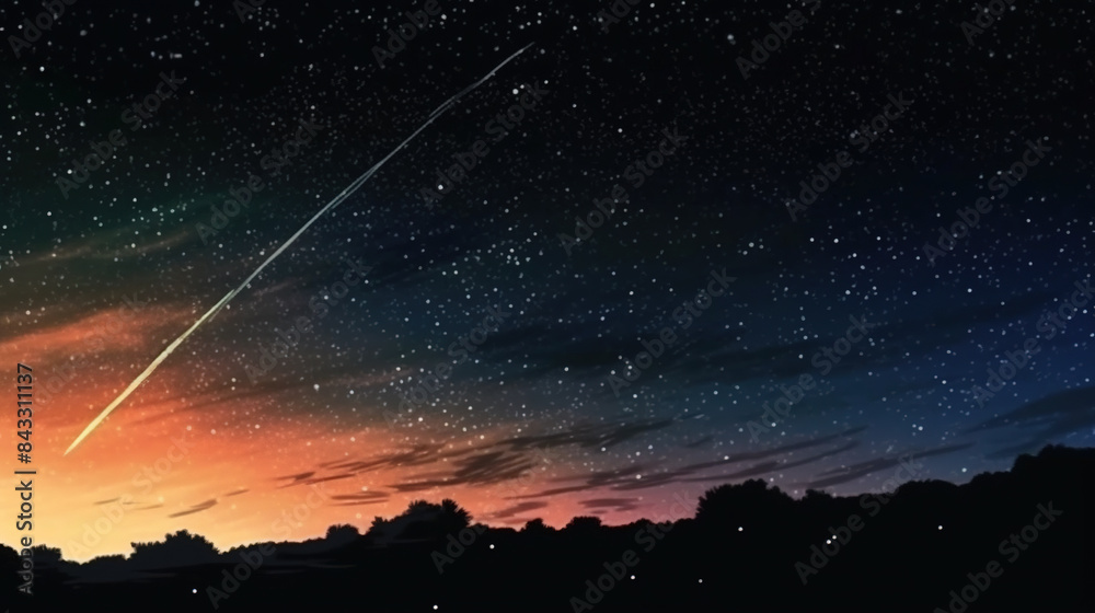 A shooting star crosses the vast night sky A shooting star crosses the vast night sky