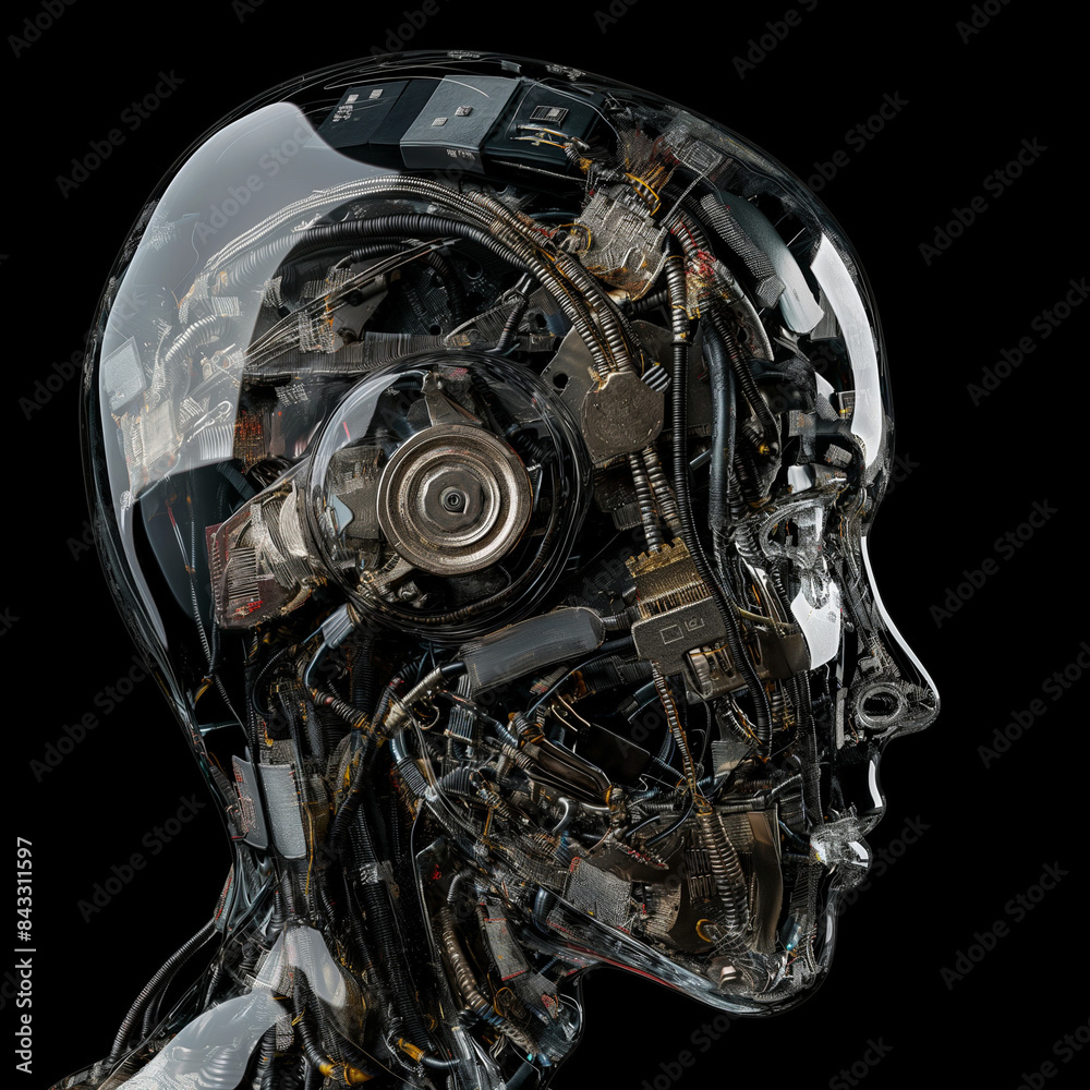 3d render of a robot with a head, robot cyborg soldier, cyborg robot, an AI robot head, composed entirely from wires and circuits, against the backdrop of pitchblack space, obot with gears, human skul 3d render of a robot with a head, robot cyborg soldier, cyborg robot, an AI robot head, composed entirely from wires and circuits, against the backdrop of pitchblack space, obot with gears, human skul