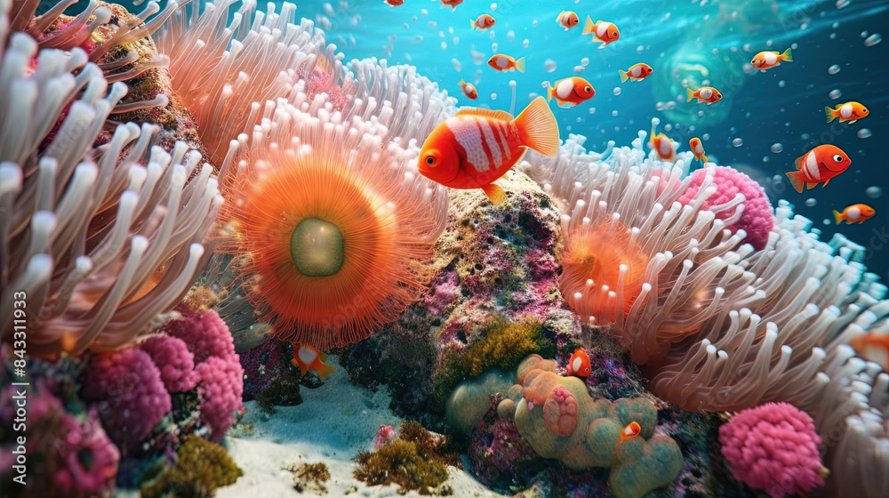 Coral Reef, Sea Anemones, bubbles Coral Reef, Sea Anemones, bubbles