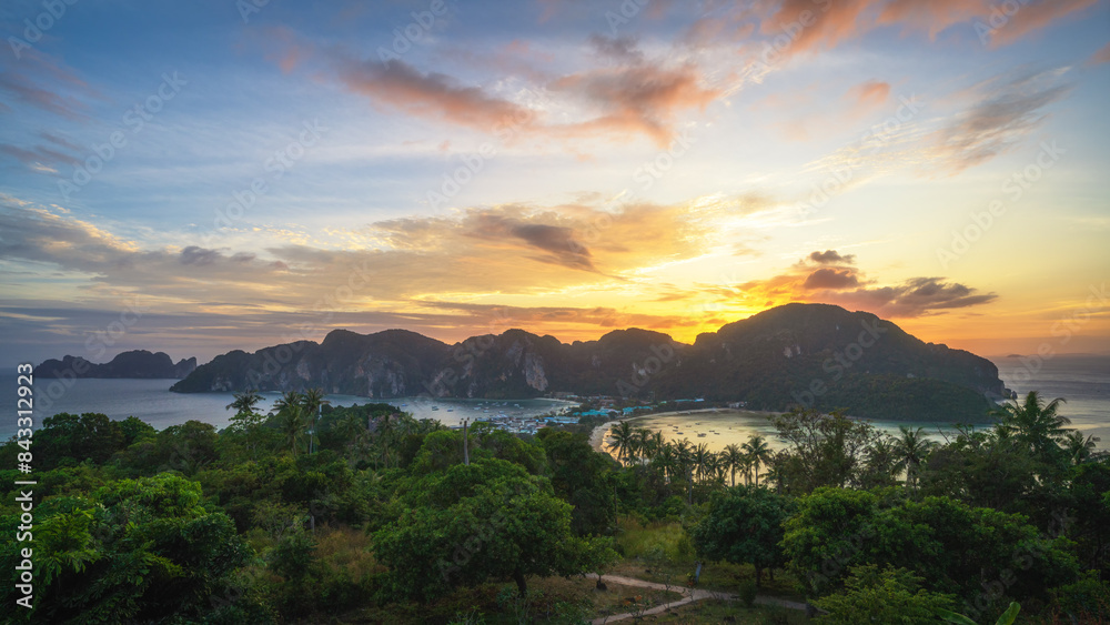 sunset on ko phi phi viewpoint in thailand