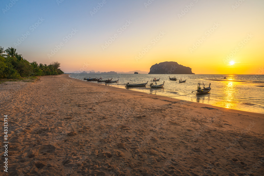 sunset at tropical beach on ko yao yai in thailand