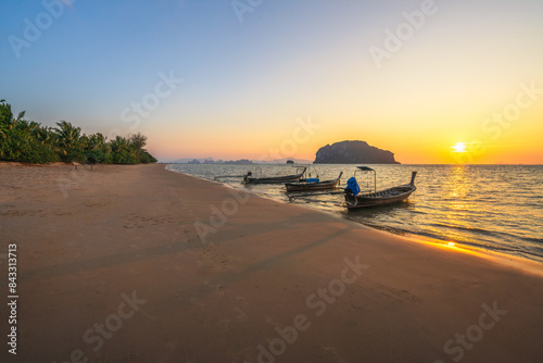 sunset at tropical beach on ko yao yai in thailand