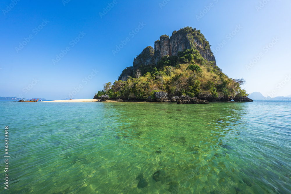 longtail boat trip to hong island at than bok khorani national park krabi in thailand