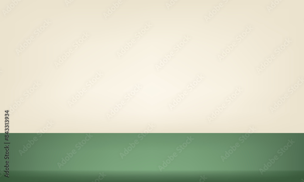 Beige and green background. two tone color studio room background. Minimal 3d shelf. Room in the 3d. Space for selling products on the website. Empty room with light effect. Vector illustration. Beige and green background. two tone color studio room background. Minimal 3d shelf. Room in the 3d. Space for selling products on the website. Empty room with light effect. Vector illustration.