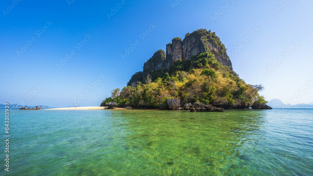 longtail boat trip to hong island at than bok khorani national park krabi in thailand