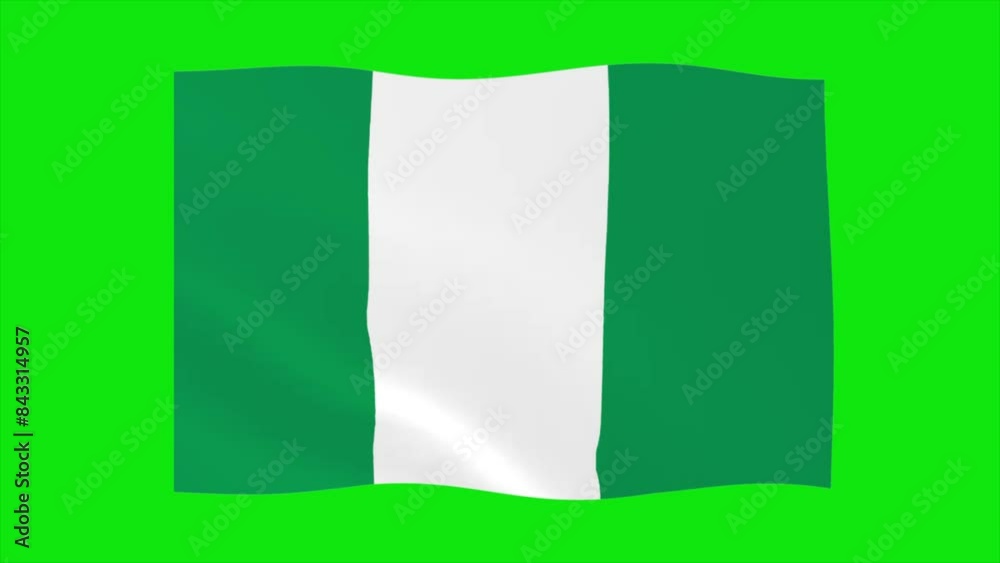 Nigeria Flag. Seamless Looping Animation on green screen. Waving Flag of Nigeria. Simple Motion Graphics, Chroma key