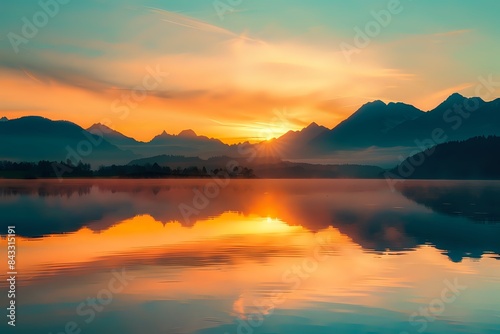 Colorful Sunset Sky Mirrored on Calm Lake
