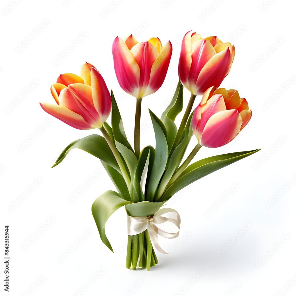 beautiful tulip Flower bouquet for wedding, isolated on white background