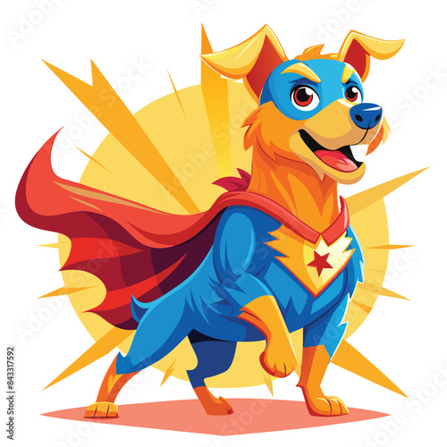 Dog superhero isolated on dynamic and vibrant vector illustration. 
