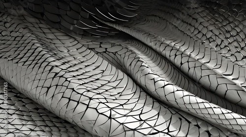 Black and white abstract scale pattern, wallpaper background, 3d illustration Generative AI 