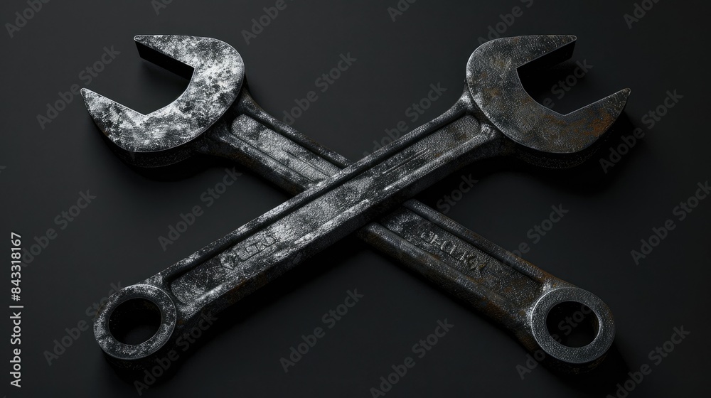 Dual Matte Black 3D Wrench Icons on Dark Background.