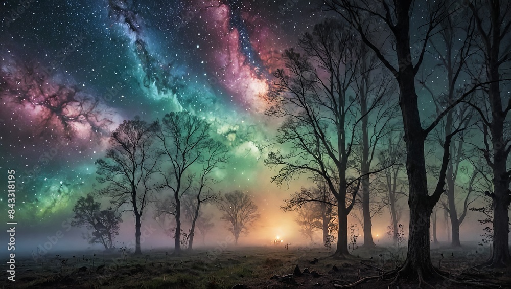 Obraz premium Ethereal Forest Under a Starry Sky