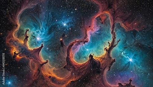 Cosmic Nebula in a Starry Sky