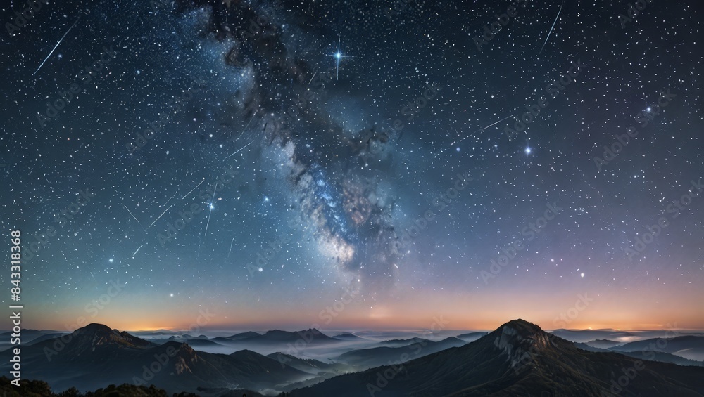 Naklejka premium Milky Way over Mountain Range at Dawn