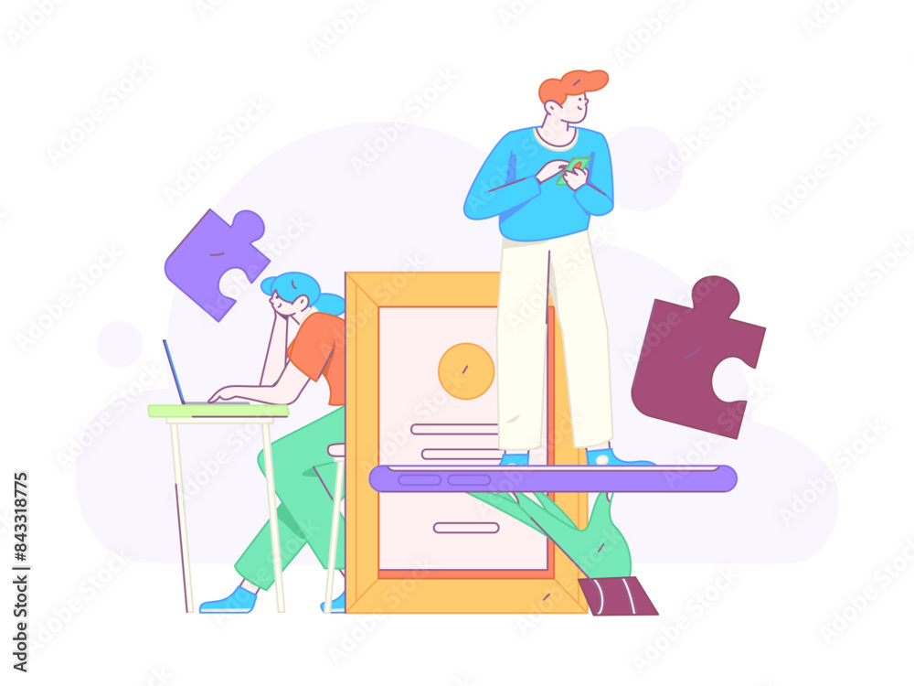 Flat vector illustration of business people operating work scene
Flat vector illustration of business people operating work scene