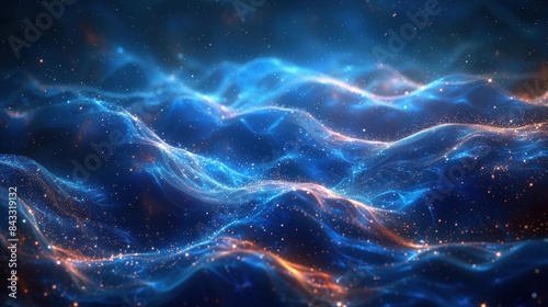 Wallpaper Mural Abstract digital art of cosmic waves blending vibrant blue and orange hues with sparkling stars in a mesmerizing fantasy universe Torontodigital.ca