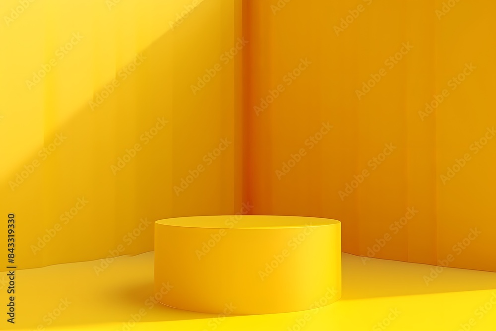 3d render yellow background with empty podium scene and golden wheat leaves on right side. minimal pedestal display platform for product presentation, mock up showcase 3d render yellow background with empty podium scene and golden wheat leaves on right side. minimal pedestal display platform for product presentation, mock up showcase