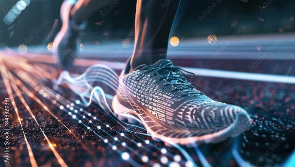 Holograms, shoes, and sports for fitness running, and speed for health tracking outdoors. sneakers, graphics for a workout, exercise, balance for routine, training for a marathon, and wellness. Holograms, shoes, and sports for fitness running, and speed for health tracking outdoors. sneakers, graphics for a workout, exercise, balance for routine, training for a marathon, and wellness.