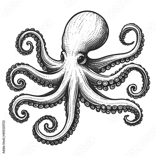 Octopus hand drawing skecth style vector photo