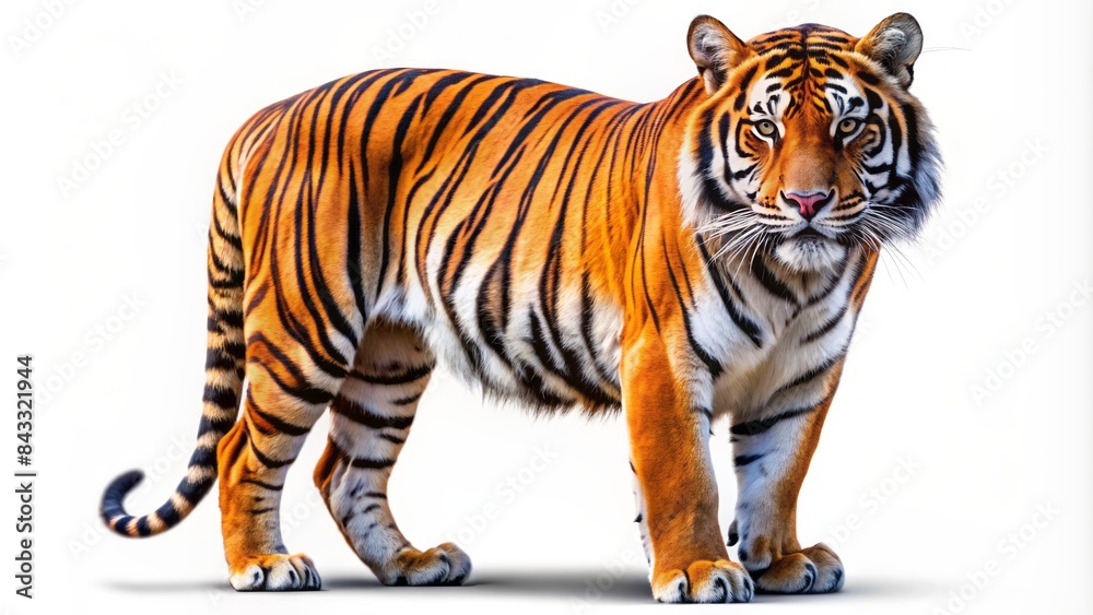 A majestic orange and black tiger with piercing eyes and sharp claws stands solo on a transparent background, exuding power and elegance A majestic orange and black tiger with piercing eyes and sharp claws stands solo on a transparent background, exuding power and elegance