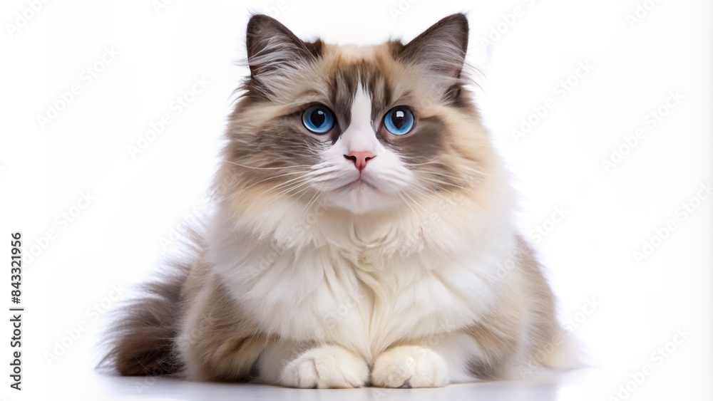 Adorable ragdoll cat with soft, fluffy fur and endearing facial expression, isolated on a transparent background, showcasing its serene and innocent nature. Adorable ragdoll cat with soft, fluffy fur and endearing facial expression, isolated on a transparent background, showcasing its serene and innocent nature.