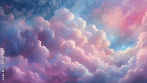 Beautiful blue sky with fluffy white clouds on a sunny day