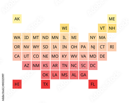 united states of america square grid map of each states in colorful theme